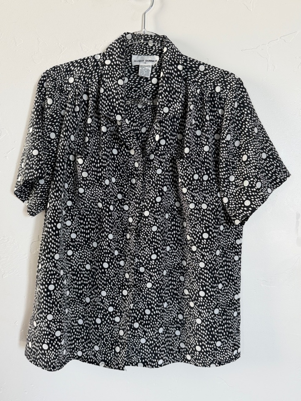 Alfred Dunner Black & White Mixed Geometric Polka Dot Blouse